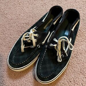 EUC SPERRY TOP-SIDER BISCAYNE NAVY/GREEN PLAID BOAT SHOES WOMENS 8.5M